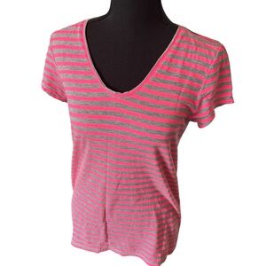 Ann Taylor LOFT Sunwashed T in Bright Pink and Gray, size Small